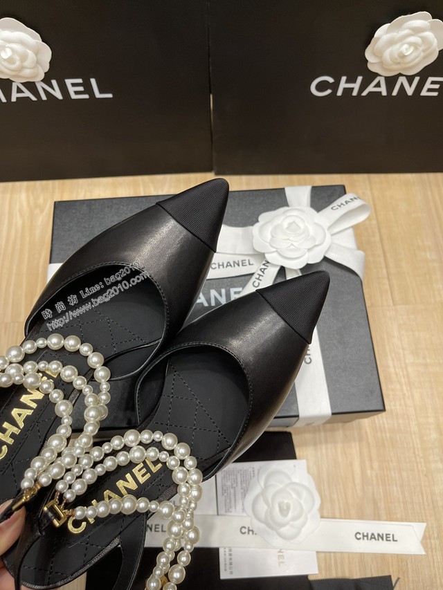 chanel2022最新爆款珍珠涼鞋 香奈兒尖頭平跟涼鞋 dx3351